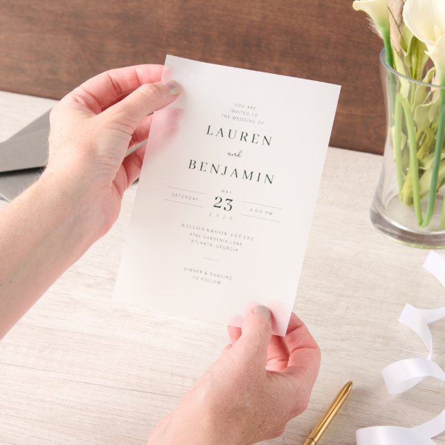 Elegante schwarze Serif-Hochzeits-Einladung (Handgehalten)