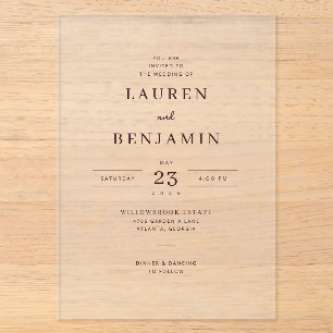 Elegante schwarze Serif-Hochzeitseinladung Acryleinladungen