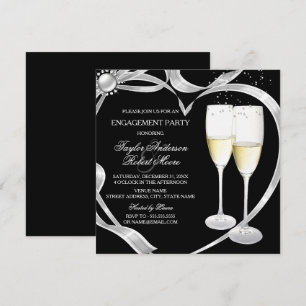 Elegante schwarze Silber- und Gold-Engagement-Part Einladung