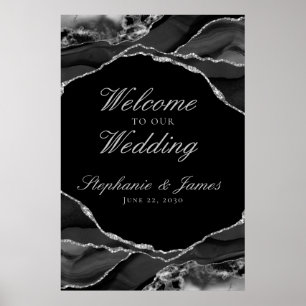 Elegante schwarze Silberfolie Achat Hochzeitsbegrü Poster