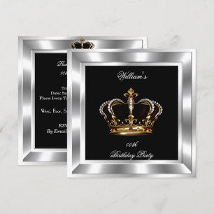 Elegante schwarze silberne Geburtstags-Prinz-König Einladung