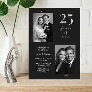 Elegante schwarze silberne Hochzeit zum 25. Jubilä Einladung