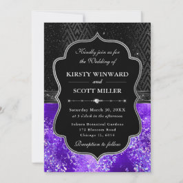 Elegante schwarze silberne violette Glitter-Hochze Einladung