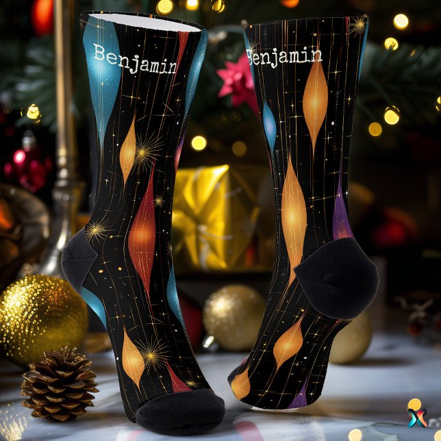 Elegante Schwarze Socken mit goldenen Flammen (Von Creator hochgeladen)