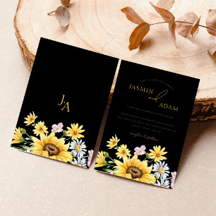 Elegante Schwarze Sonnenblumen-Monogramm-Blumenhoc Einladung
