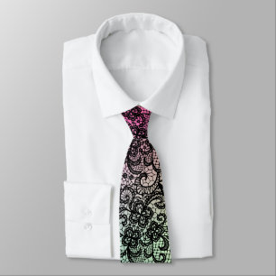 Elegante schwarze Spitze auf einem rosa und grünen Krawatte