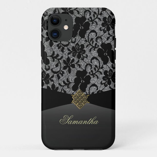 Elegante schwarze Spitze personalisierter iPhone Case-Mate iPhone Hülle (Rückseite)
