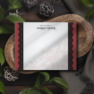 Elegante schwarze Spitze und tiefrote Notizkarte Mitteilungskarte