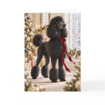 Elegante schwarze Standard-Pudel-Weihnachtskarte