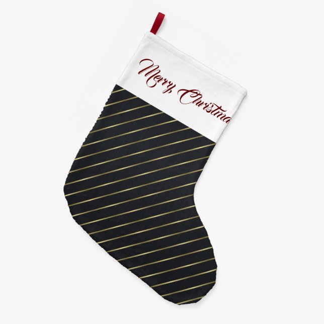Elegante schwarze Streifen Großer Weihnachtsstrumpf (Vorderansicht (hängend))
