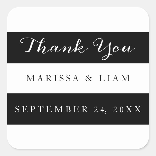 Elegante schwarze Streifen Hochzeit Danke Stickers (Vorderseite)