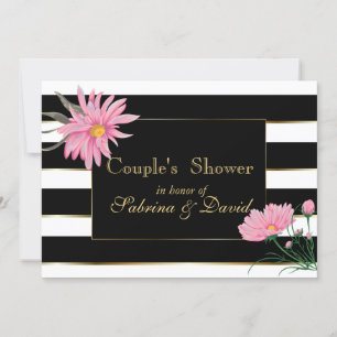 Elegante schwarze Streifen Rosa Blütendusche Einladung
