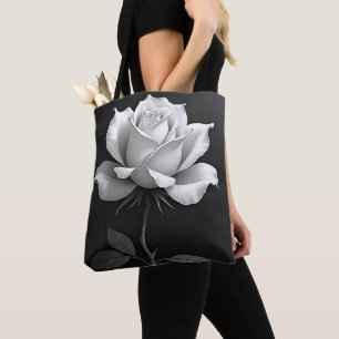 Elegante schwarze Tasche mit weißer Rose