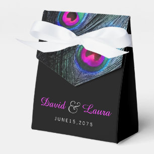 Elegante schwarze Teal- und Hot-Pink-Pfauen-Hochze Geschenkschachtel