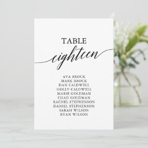 Elegante Schwarze Tischnummer 18 Sitzkarte