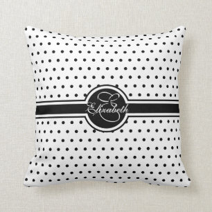 Elegante schwarze Tupfen auf weißem Monogramm Kissen