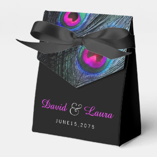 Elegante schwarze Türkis- und Hot-Pink-Pfauen-Hoch Geschenkschachtel