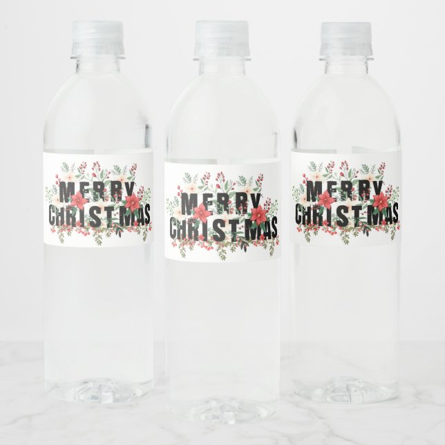 Elegante Schwarze Typografie Frohe Weihnachten (Flaschen)