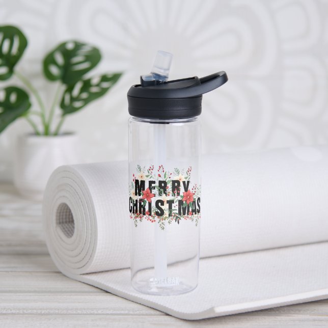 Elegante Schwarze Typografie Frohe Weihnachten Trinkflasche (Yoga)
