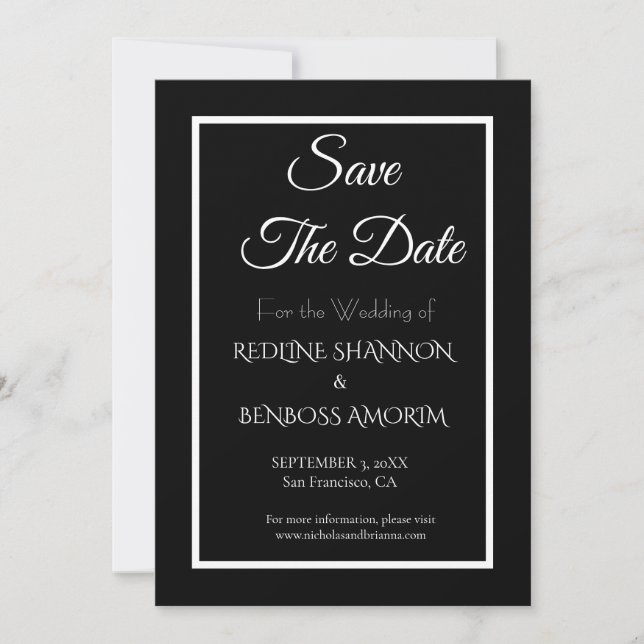 Elegante schwarze Typografie Save The Date (Vorderseite)