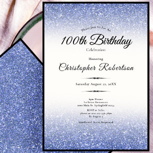 Elegante schwarze und blaue Glitter 100. Geburtsta Einladung