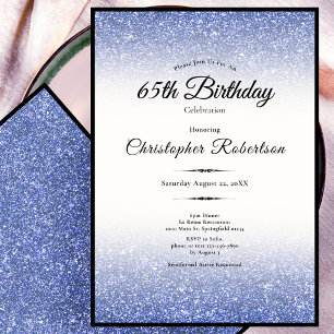 Elegante schwarze und blaue Glitter 65. Geburtstag Einladung