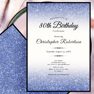 Elegante schwarze und blaue Glitter 80. Geburtstag Einladung