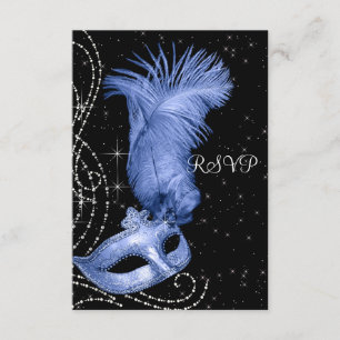Elegante schwarze und blaue Maskenparty-RSVP RSVP Karte
