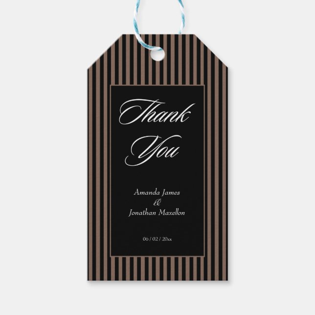 Elegante schwarze und braune Streifen Danke Geschenkanhänger (Vorderseite)