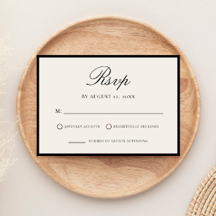 Elegante schwarze und elfenbeinfarbene Hochzeit im RSVP Karte