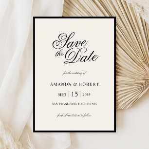 Elegante schwarze und elfenbeinfarbene Hochzeit im Save The Date