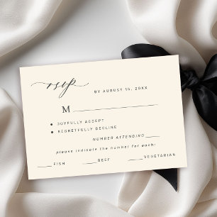 Elegante schwarze und elfenbeinfarbene Menüauswahl RSVP Karte