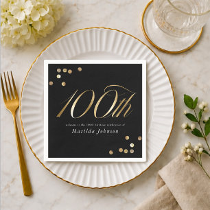 Elegante schwarze und goldene 100. Geburtstagsfeie Serviette