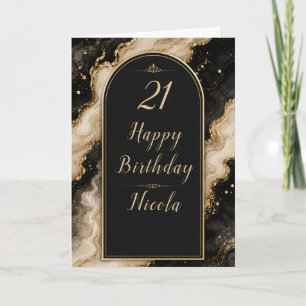 Elegante schwarze und goldene 21. Party Karte