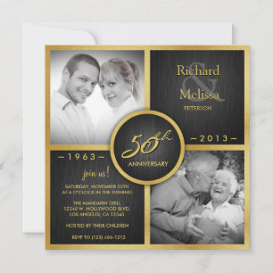 Elegante schwarze und goldene 50. Hochzeitstag-Fei Einladung