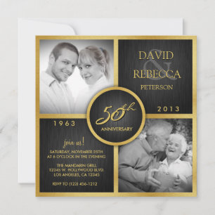 Elegante schwarze und goldene 50. Hochzeitstag-Fei Einladung