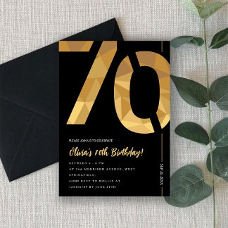 Elegante schwarze und goldene 70. Geburtstagsfeier Einladung