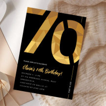 Elegante schwarze und goldene 70. Geburtstagsparty