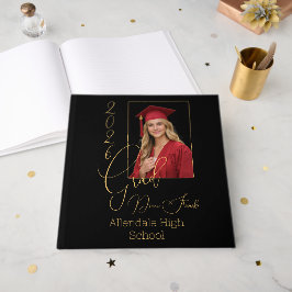 Elegante schwarze und goldene Abschlussfeier Gästebuch