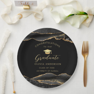 Elegante schwarze und goldene Abschlussfeier Pappteller