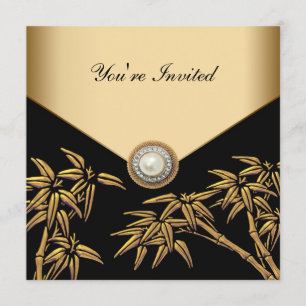 Elegante schwarze und goldene Bambus-Party Einladung