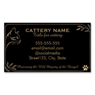 Elegante schwarze und goldene Bengalkatzen-Zucht C Magnetische Visitenkarte