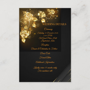 Elegante schwarze und goldene Blumen-Hochzeits-Det Begleitkarte
