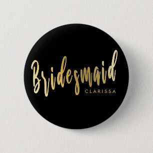 Elegante schwarze und goldene Brautjungfrau Button