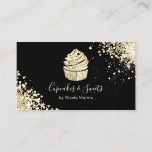 Elegante schwarze und goldene Cupcake-Bäckerei-Kon Visitenkarte