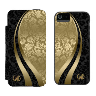 Elegante schwarze und goldene Damasken Wavy Geomet Incipio Watson™ iPhone 5 Geldbörsen Hülle