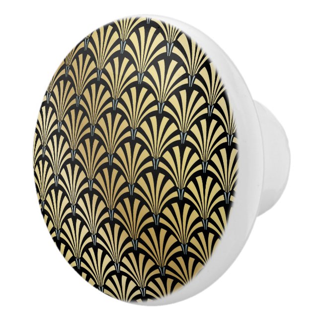 Elegante, schwarze und goldene Déco-Schubknöpfe -  Keramikknauf (Rechts)