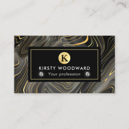 Elegante schwarze und goldene Geode Strata Texture Visitenkarte