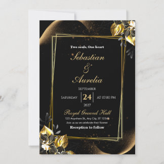 Elegante schwarze und goldene geometrische Hochzei Einladung