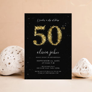 Elegante schwarze und goldene Glitter 50. Geburtst Einladung